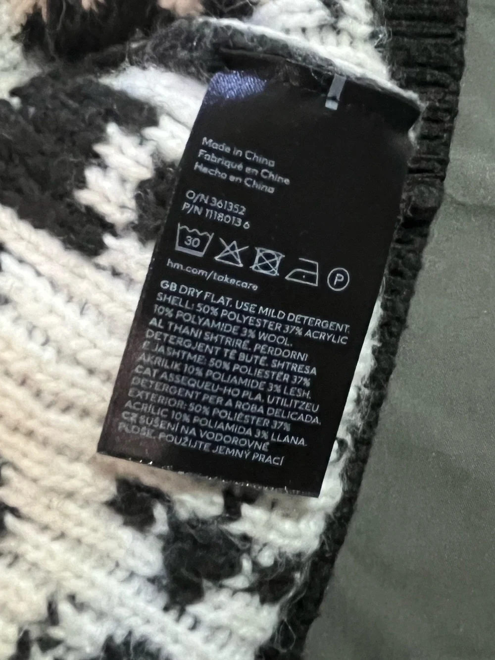 H&M Jacquard Fair Isle Sweater, Dark Grey/White, Sz S